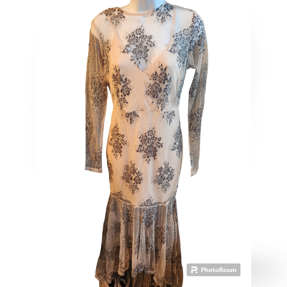 Vici Light Pink Gray Lace Dress Size S High Low Hem